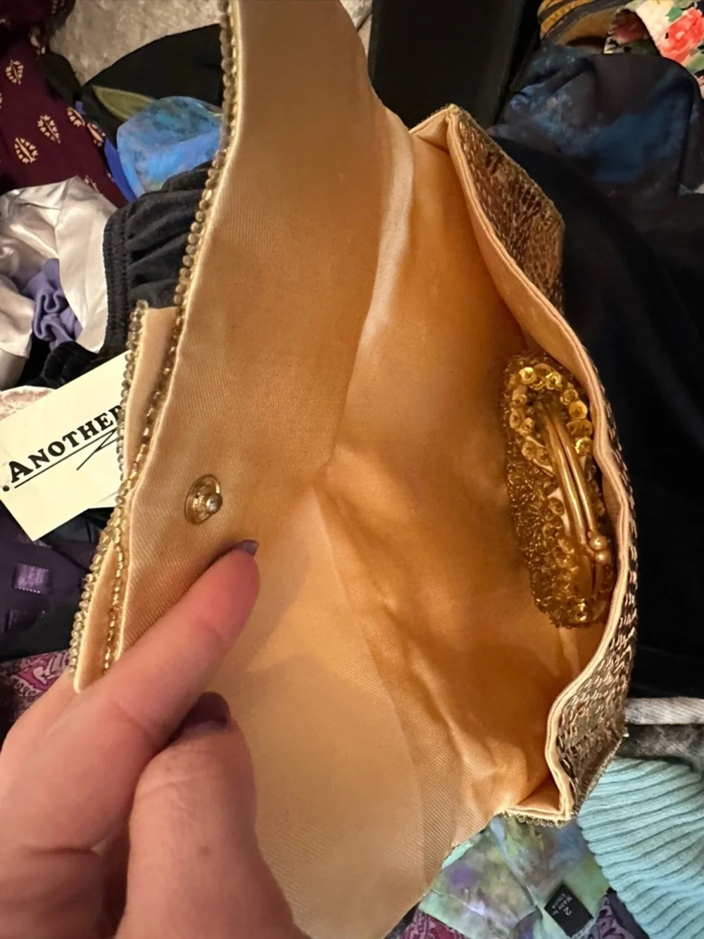 Vintage 80’s/90’s Gold Sequin Clutch with Round Coin Purse Set- Gold